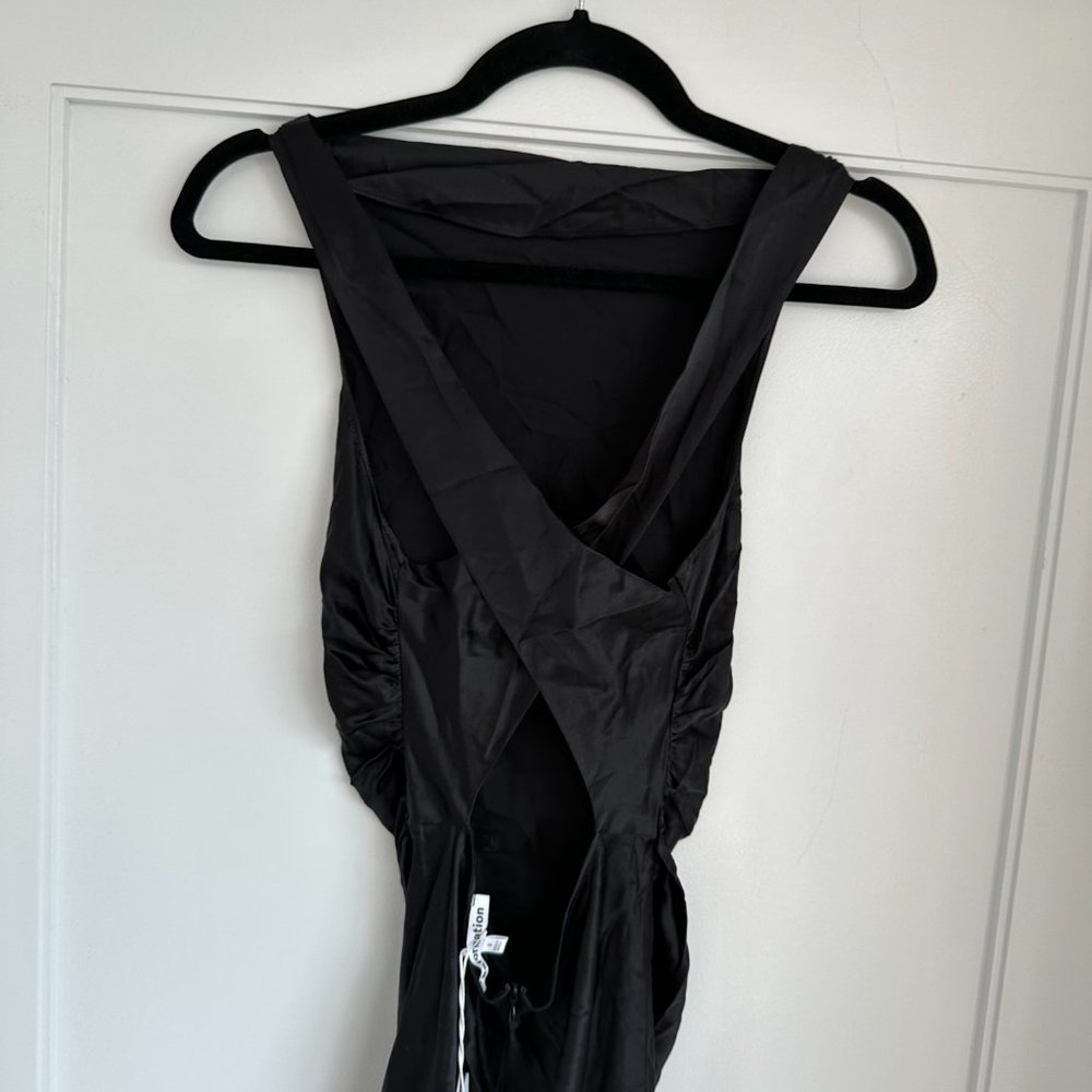 NWT Reformation Casette Midi Silk Dress Sz 2 Black Cowl Neck Cut-out Open Back - Picture 7 of 10
